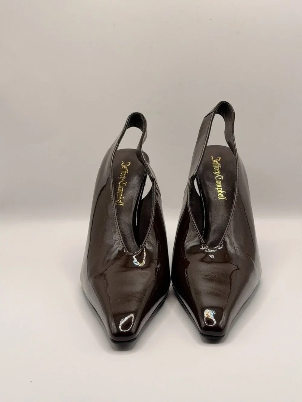 Jeffrey Campbell Women Brown Patent Leather Pointy Toe Slingback Pump Sz 8